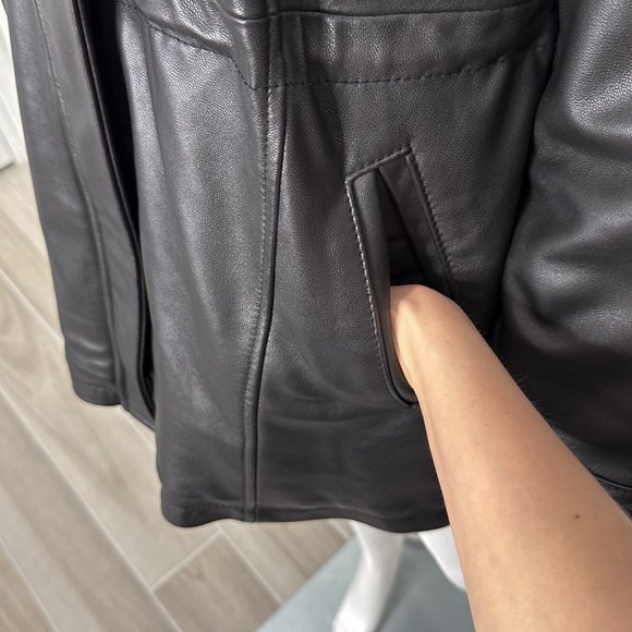 Genuine Lamb Leather Longline Coat Jacket w/ Remove-able Faux Fur Trim Hood - Picture 7 of 16